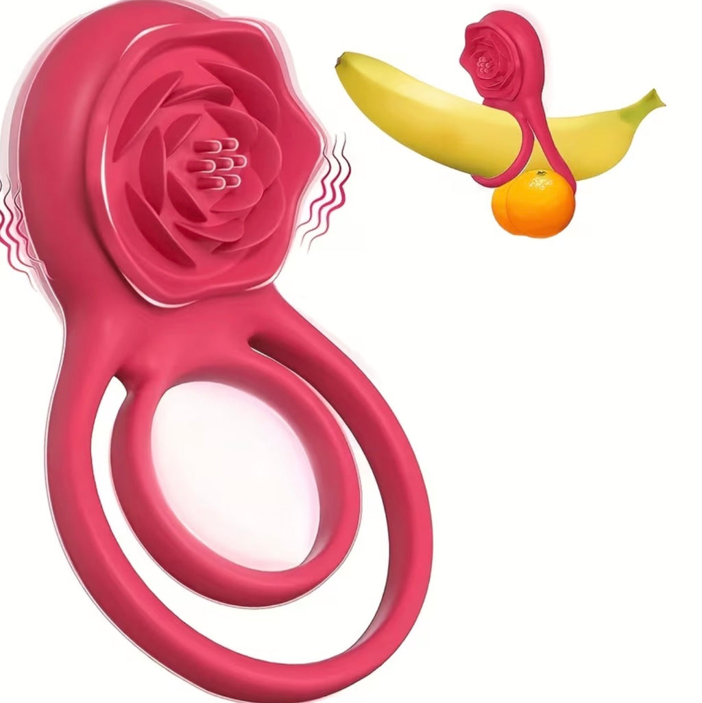 Anillo Vibrador Dual con Estimulador de Rosa