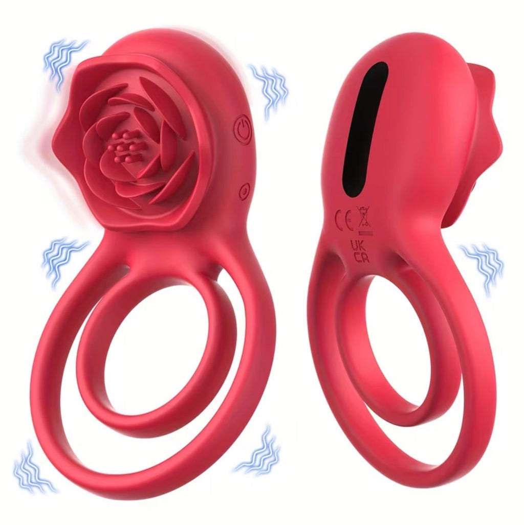 Anillo Vibrador Dual con Estimulador de Rosa