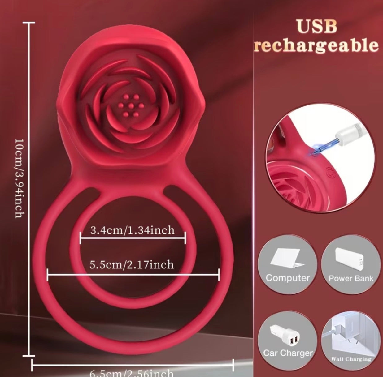 Anillo Vibrador Dual con Estimulador de Rosa
